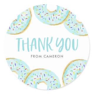 Cute Blue Watercolor Donuts Birthday Thank You Classic Round Sticker