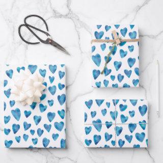 Cute blue watercolor love heart pattern  sheets