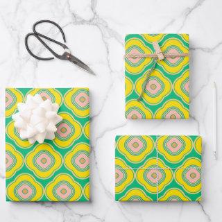 Cute Boho 70s Retro Shapes Pattern Green Yellow   Sheets