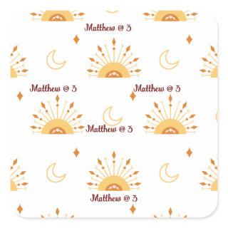 Cute Boho Celestial Seamless Pattern Kids Birthday Square Sticker
