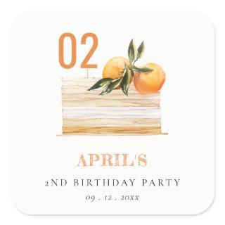 Cute Boho Orange Fruit Cake Any Age Birthday Square Sticker