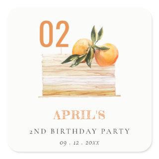 Cute Boho Orange Fruit Cake Any Age Birthday Square Sticker