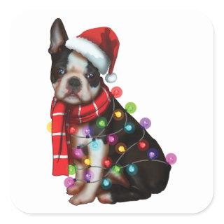 Cute Boston Terrier Dog Funny Xmas Holiday Gifts Square Sticker