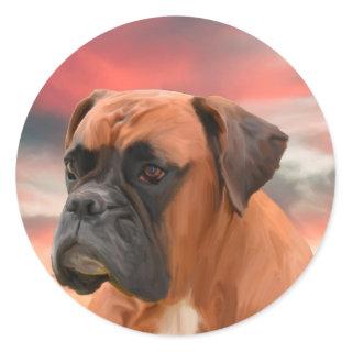 Cute Boxer Dog Water Color Oil Painting Art Classic Round Sticker
