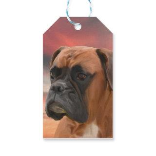 Cute Boxer Dog Water Color Oil Painting Art Gift Tags