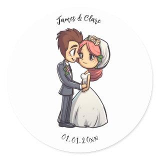 Cute Bride And Groom Wedding Classic Round Sticker