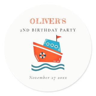 Cute Bright Kids Nautical Boat Any Age Birthday  Classic Round Sticker
