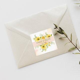 Cute Bright Yellow Sunflower Floral Wedding Square Sticker