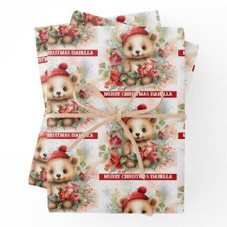 Cute Brown Bear Add Name Christmas 3  Sheets