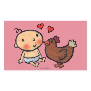 Cute Brown Chicken Peck on the Cheek for Baby Rectangular Sticker
