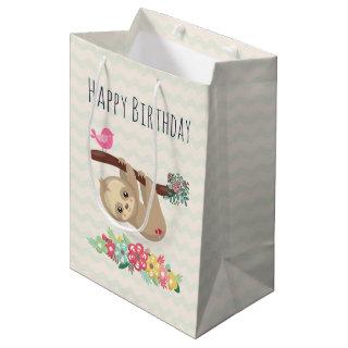 Cute Brown Sloth Hanging Upside down Birthday Medium Gift Bag