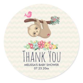 Cute Brown Sloth Hanging Upside down Classic Round Sticker