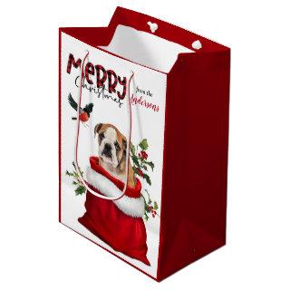 Cute Bulldog Puppy Christmas Medium Gift Bag