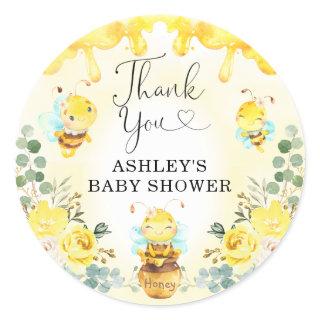 Cute Bumble Bee Honey Pot Floral Baby Shower Favor Classic Round Sticker