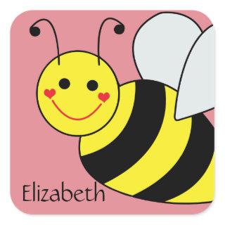 Cute Bumble Bee Personalized Square Sticker