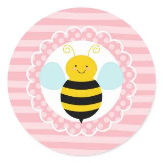 Cute Bumble Bee - Pink Yellow Classic Round Sticker