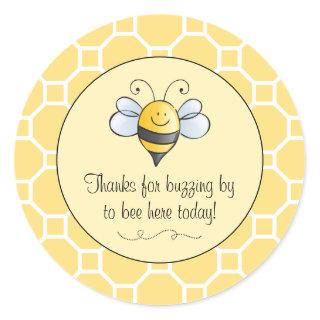 Cute Bumble Bee Thanks for Buzzing By Yellow Black Classic Round Sticker