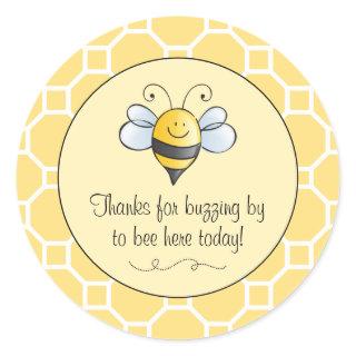 Cute Bumble Bee Thanks for Buzzing By Yellow Black Classic Round Sticker