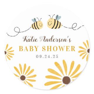 Cute Bumblebee and Sunflowers Baby Shower Classic Round Sticker