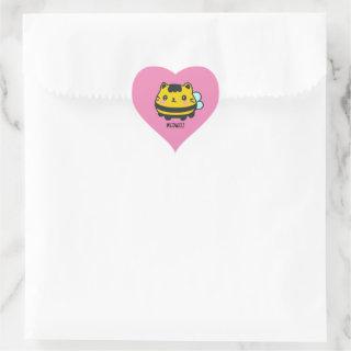 Cute Bumblebee Cat Personalized Text  Heart Sticker
