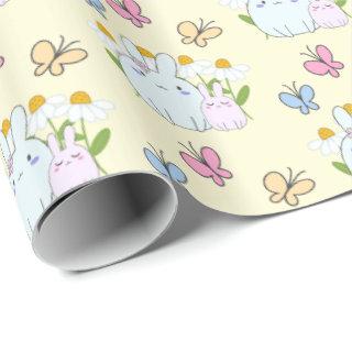 Cute Bunnies with Daisies and Butterflies Pattern