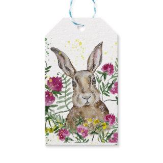 Cute bunny in watercolour flowers gift tags