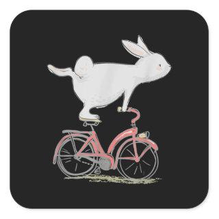 Cute Bunny Rabbit On Bike  Cycling  Bicycle Square Sticker