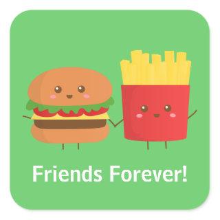 Cute Burger and French Fries Friends Forever Square Sticker