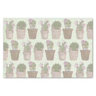 Cute Cactus Girls Wearing Jewelry Pattern Tissue Paper