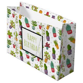 Cute Cactus Nature Succulents Pattern Birthday Large Gift Bag