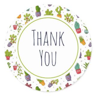 Cute Cactus Nature Succulents Pattern Thank You Classic Round Sticker