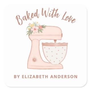 Cute Cake Mixer Baked With Love Square Sticker