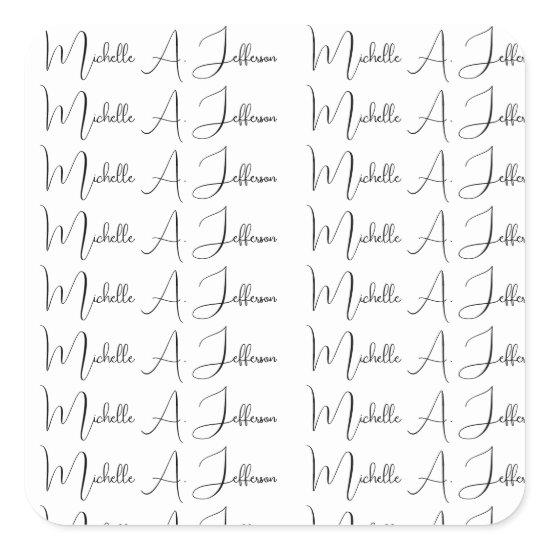 Cute Calligraphy Creative Trendy Custom Name Square Sticker