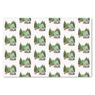 Cute Camping Theme Campfire, Tent, Forest Tiled Tissue Paper