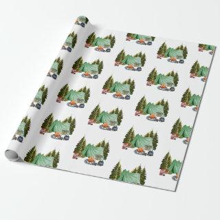 Cute Camping Theme Campfire, Tent, Forest