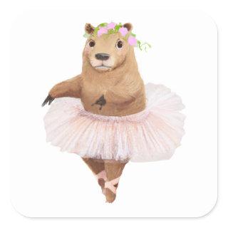 Cute Capybara in Pink Tutu Skirt Square Sticker