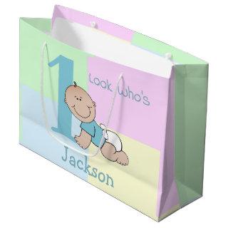 Cute Cartoon Baby Boy 1st Birthday Large Gift Bag