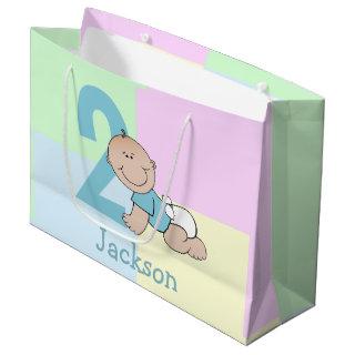 Cute Cartoon Baby Boy 2nd Birthday Large Gift Bag