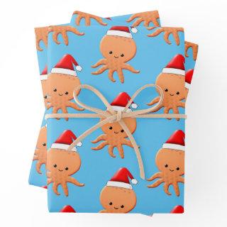 Cute Cartoon Baby Octopus Santas Hat  Sheets