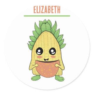 Cute Cartoon Corn drinking coffee, corn lovers  Classic Round Sticker