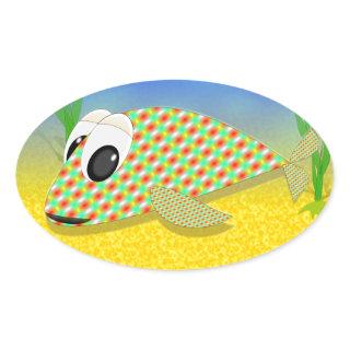 Cute Cartoon Fish Oval Sticker