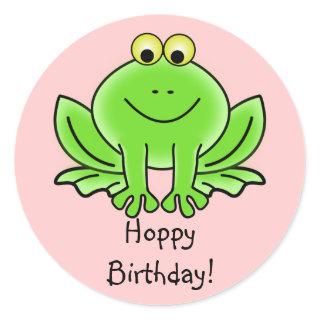 Cute Cartoon Frog Hoppy Birthday Funny Greeting Classic Round Sticker