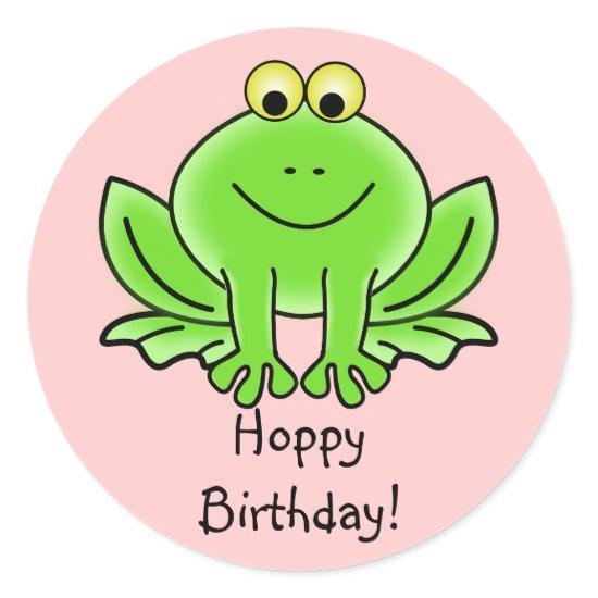 Cute Cartoon Frog Hoppy Birthday Funny Greeting Classic Round Sticker