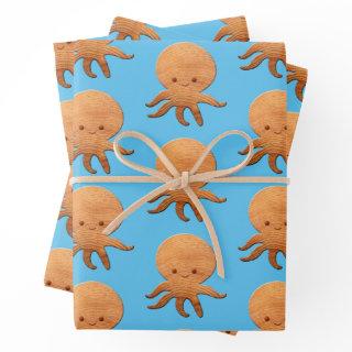 Cute Cartoon Octopus With Faux Wood Print  Sheets