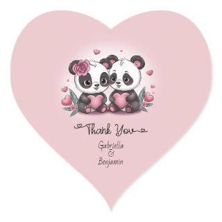 Cute Cartoon Panda Love Valentine’s Day Thank You Heart Sticker
