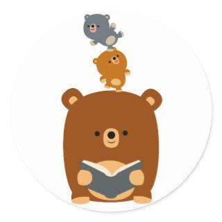 Cute Cartoon Reading Bear and Cubs Sticker