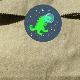 Cute Cartoon Space Dinosaur Classic Round Sticker