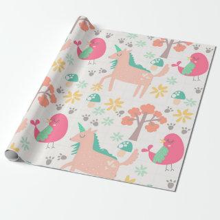 Cute cartoon unicorns and birds pattern