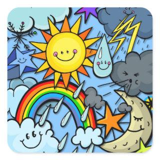 Cute Cartoon Weather Forecast Meterology Backdrop Square Sticker