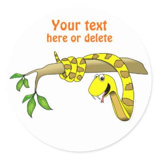 Cute Cartoon Yellow Snake in a Tree Reptile Classic Round Sticker